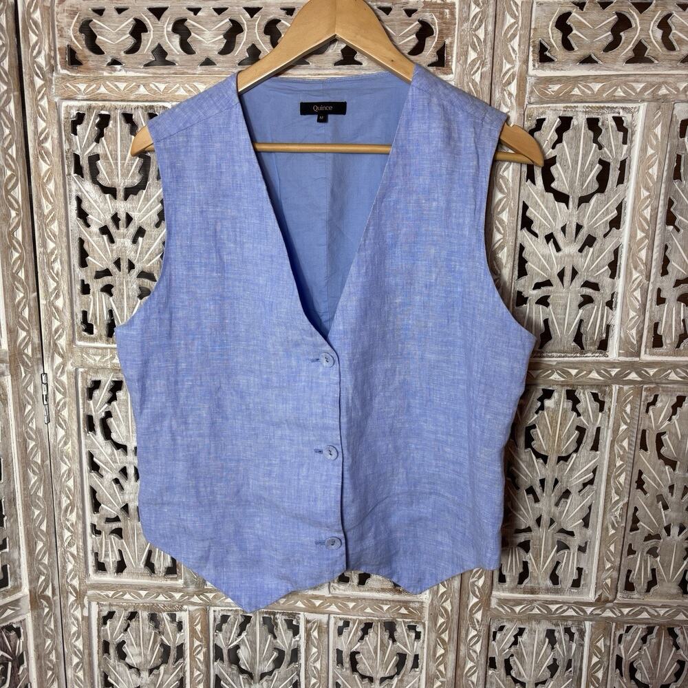 Quince 100% European Linen Vest Women’s M French Blue Sleeveless Tank Office